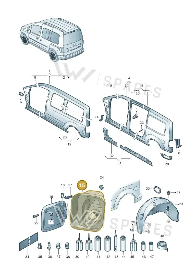 2K3810930B — Volkswagen Caddy kombi (2015-2020) diagram 866809350, position 15