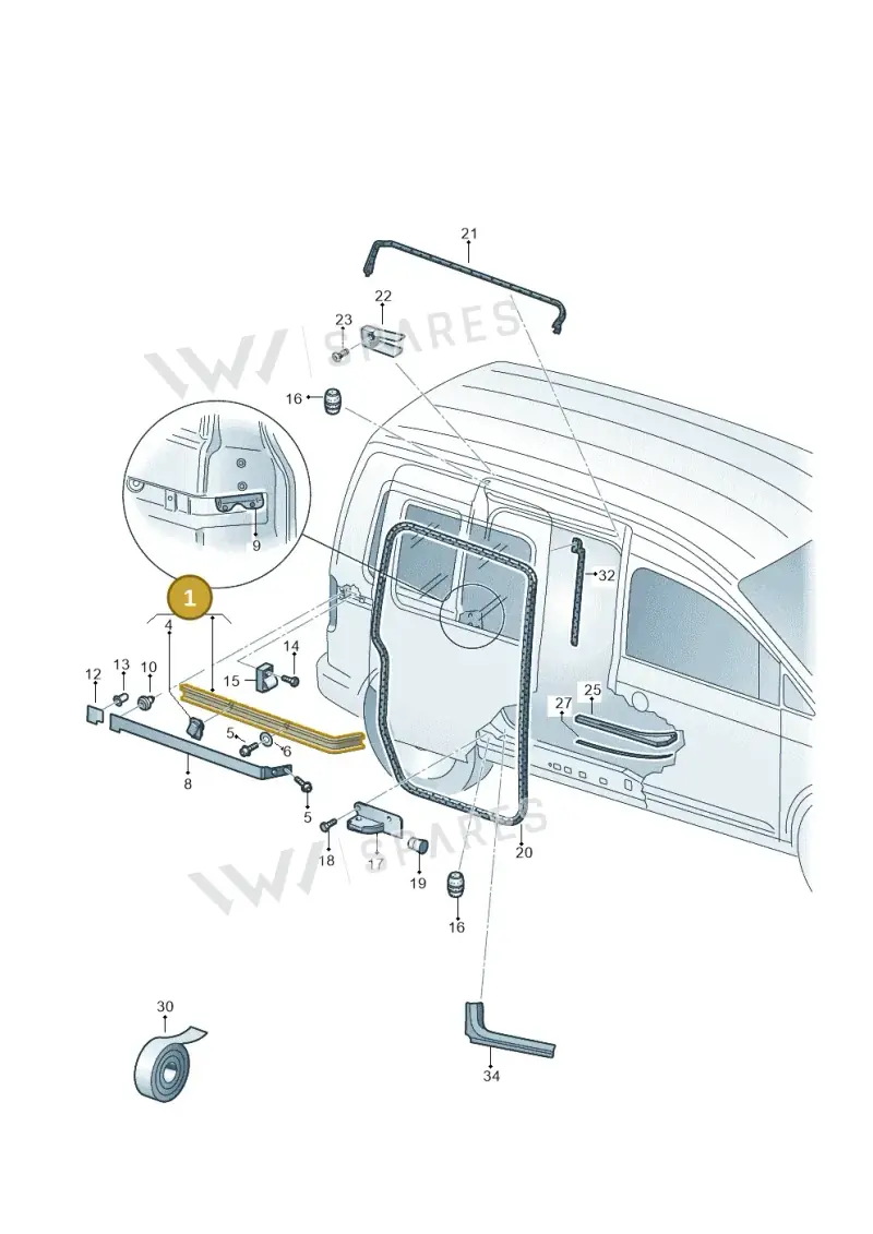 2K3843871D — Volkswagen Caddy kombi (2015-2020) diagram 443843500, position 1