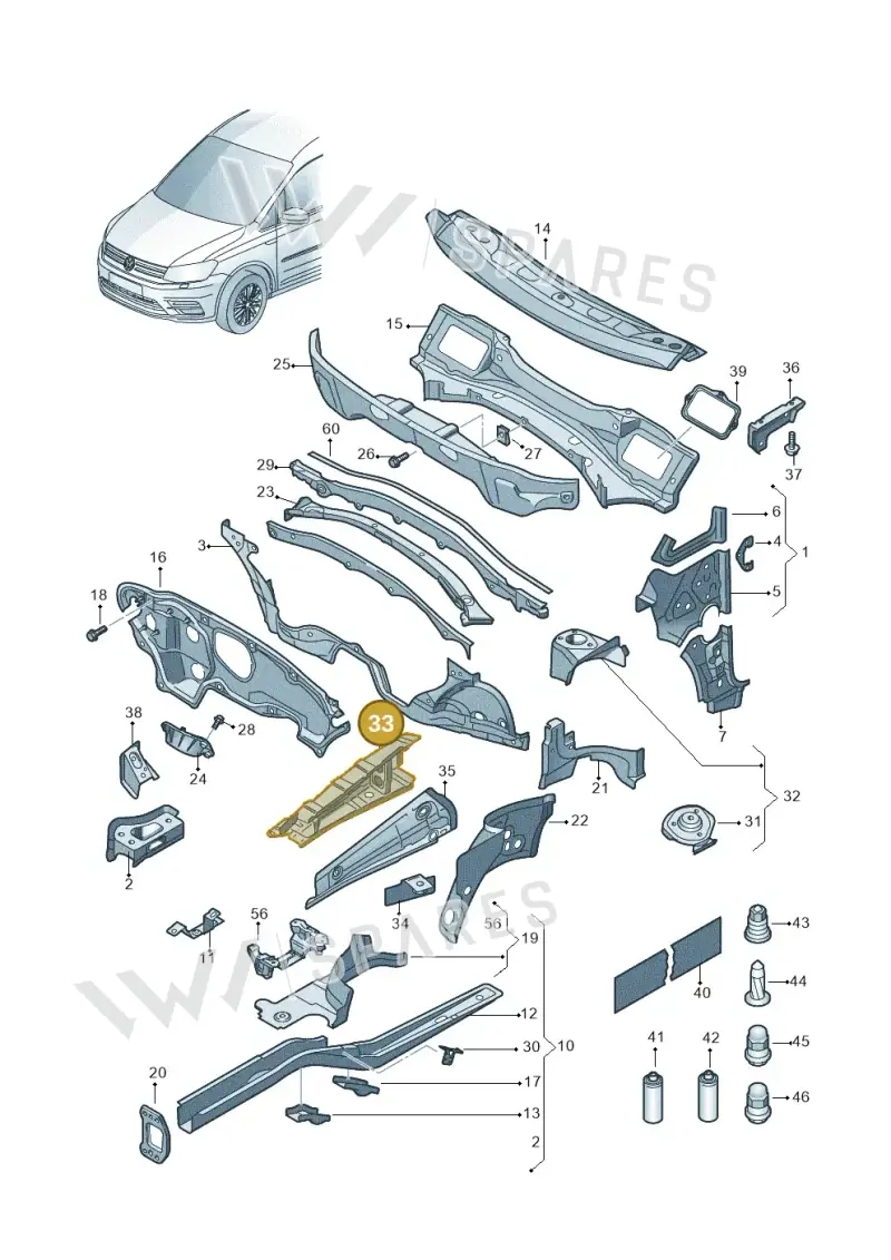 2K5809146A — Volkswagen Caddy kombi (2015-2020) diagram 866803000, position 33