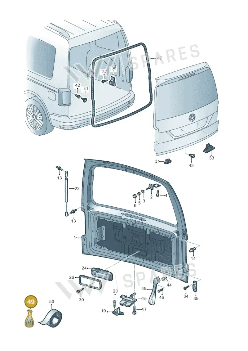 2K5898617 — Volkswagen Caddy kombi (2015-2020) diagram 866827000, position 49
