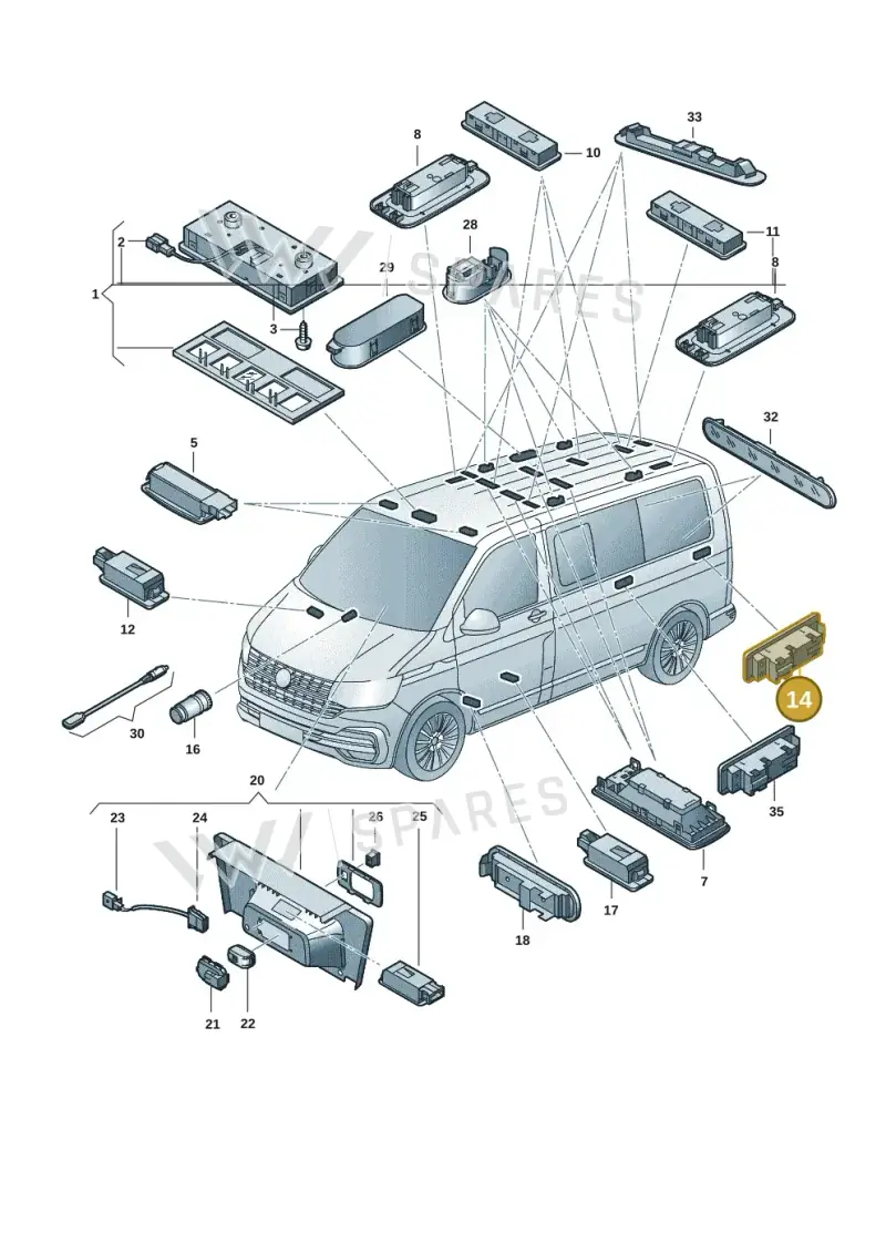 2K5947101B — Volkswagen Caravelle (2019-2024) diagram 7ep947000, position 14