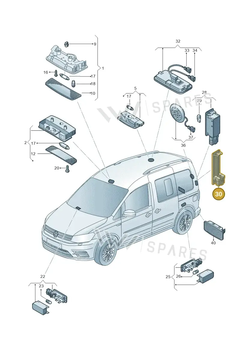2K5947101 — Volkswagen Caddy (2015-2020) diagram 866947000, position 30