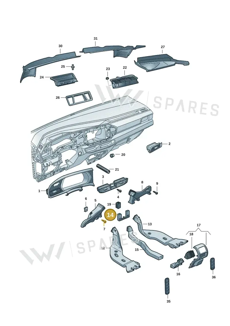 2K7819681 — Volkswagen Caddy Maxi Kombi (2020-2024) diagram 2ka819300, position 14