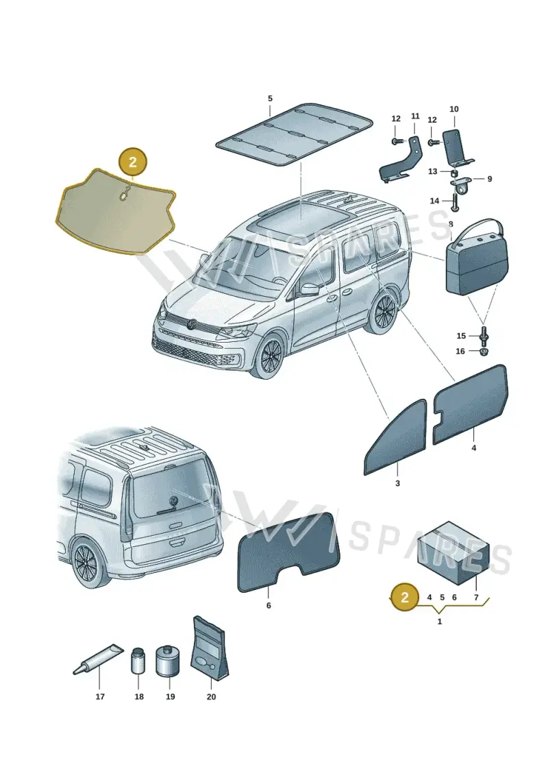 2K7861333 — Volkswagen Caddy Maxi Kombi (2020-2024) diagram 2ka861015, position 2