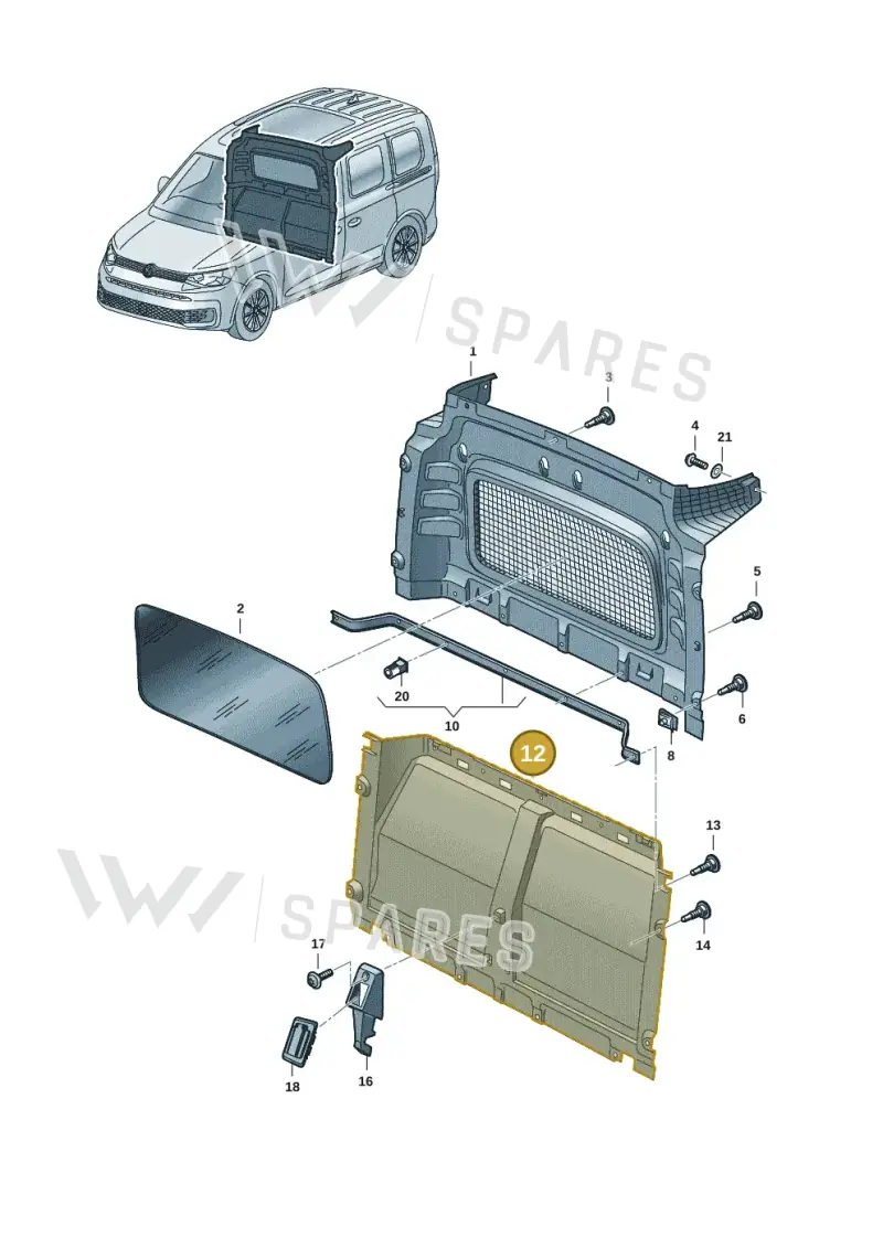 2K7863173B — Volkswagen Caddy Maxi Kombi (2020-2024) diagram 2ka863090, position 12