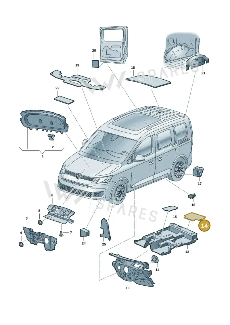 2K7863495 — Volkswagen Caddy Maxi Kombi (2020-2024) diagram 2ka863200, position 14