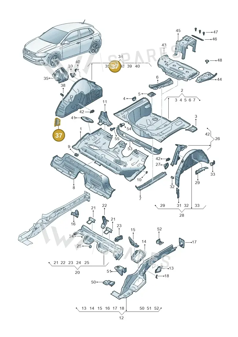2Q0802398 — Volkswagen Polo 1.0 BlueMotion (2017-2024) diagram 837803100, position 37