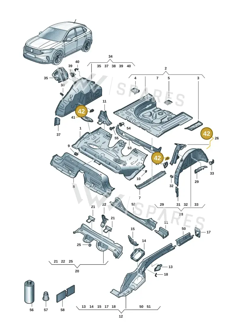 2Q0803849 — Volkswagen Taigo (2021-2024) diagram 2f0803400, position 42