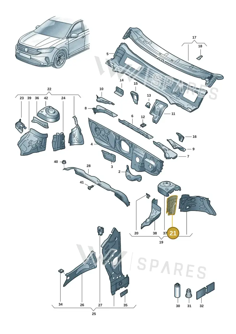 2Q0805077 — Volkswagen Taigo (2021-2024) diagram 2f0805200, position 21