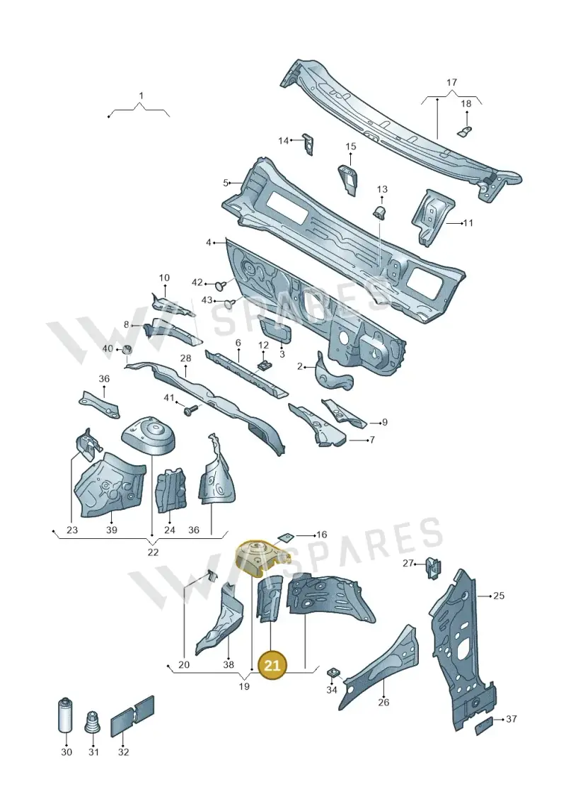 2Q0805077 — Volkswagen T-Cross 1,0 (2018-2024) diagram 587805050, position 21