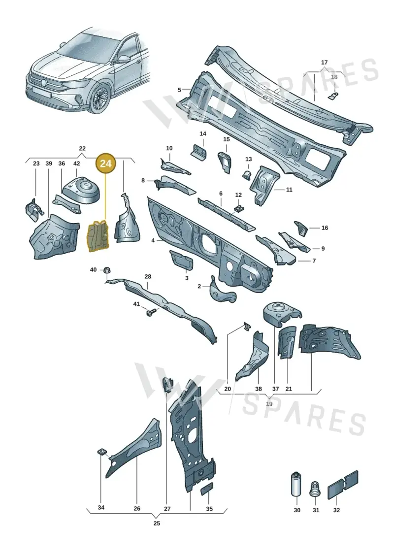 2Q0805078 — Volkswagen Taigo (2021-2024) diagram 2f0805200, position 24