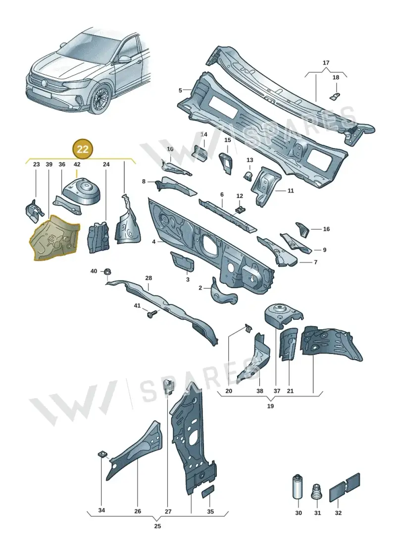 2Q0805116 — Volkswagen Taigo (2021-2024) diagram 2f0805200, position 22