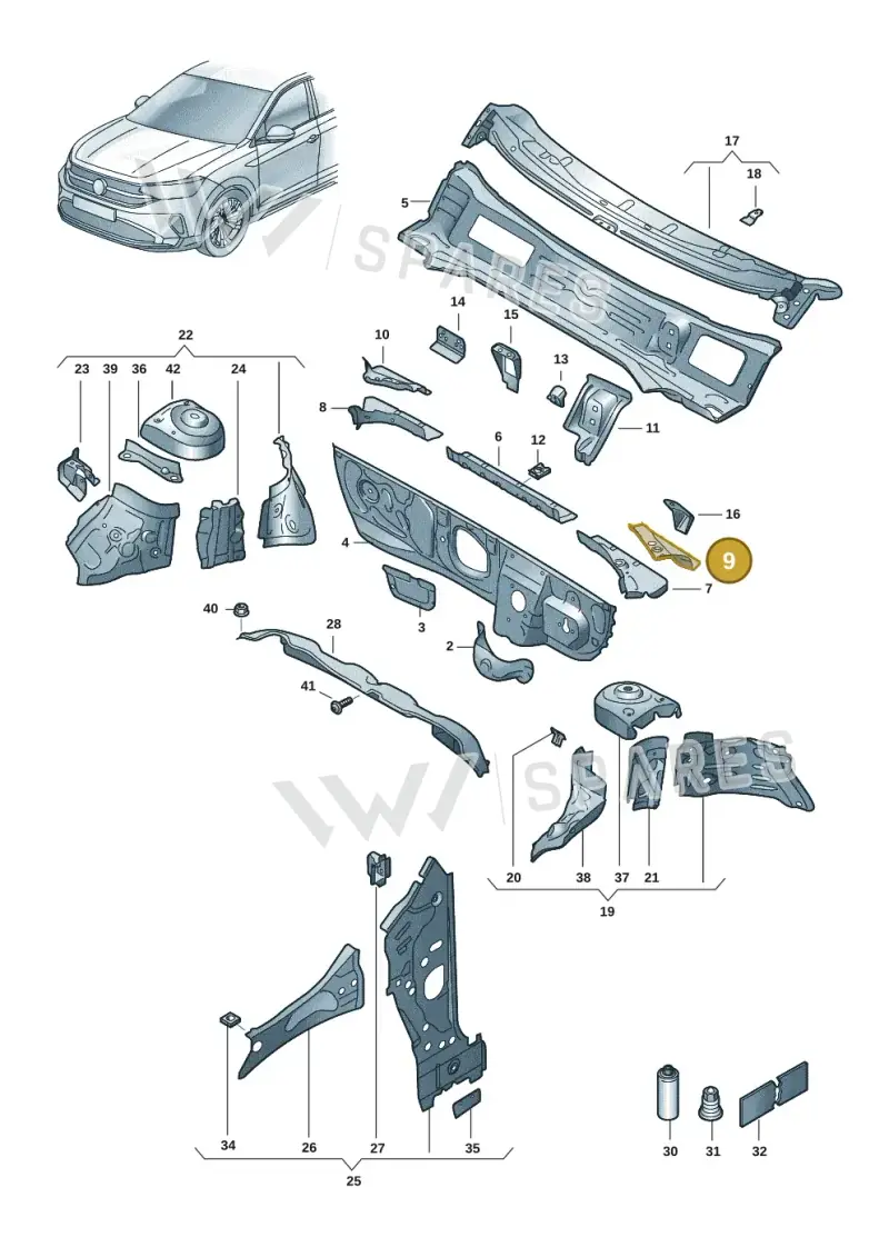 2Q0805313 — Volkswagen Taigo (2021-2024) diagram 2f0805200, position 9