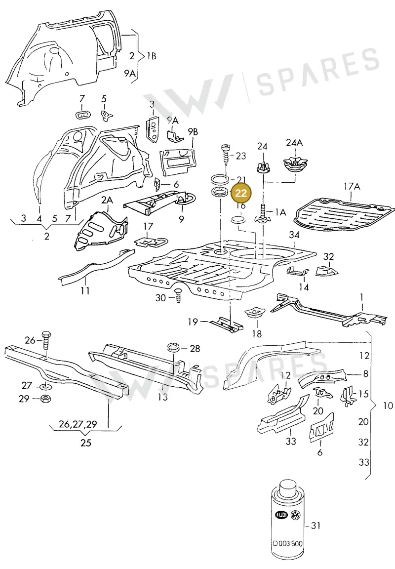 321803963 — Volkswagen GOLF CABRIO (1998-2001) diagram 121803200, position 22