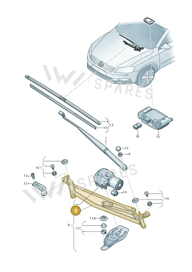 3AC955601 — Volkswagen Passat saloon (2010-2015) diagram 702955000, position 9