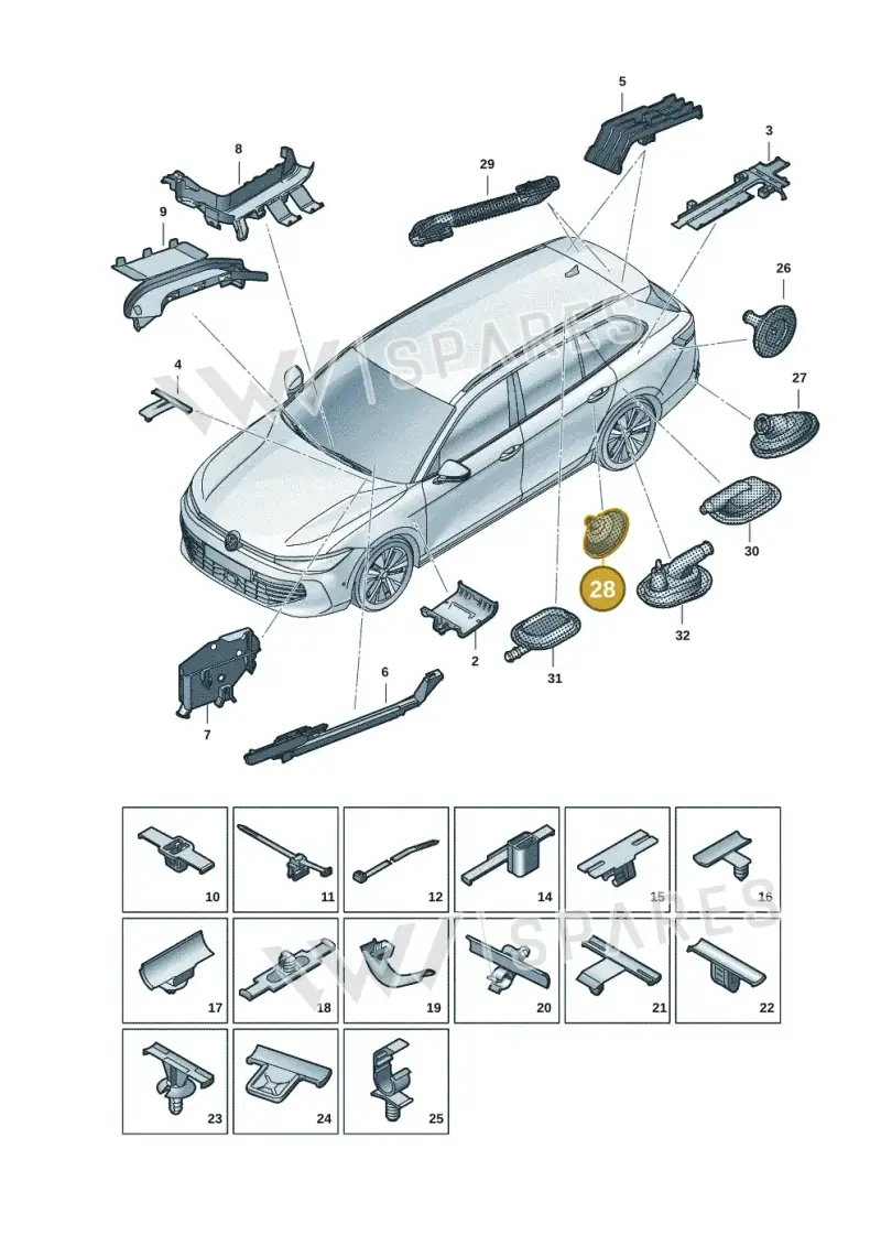 3B0971913E — Volkswagen Passat estate (2023-) diagram 3j0972001, position 28
