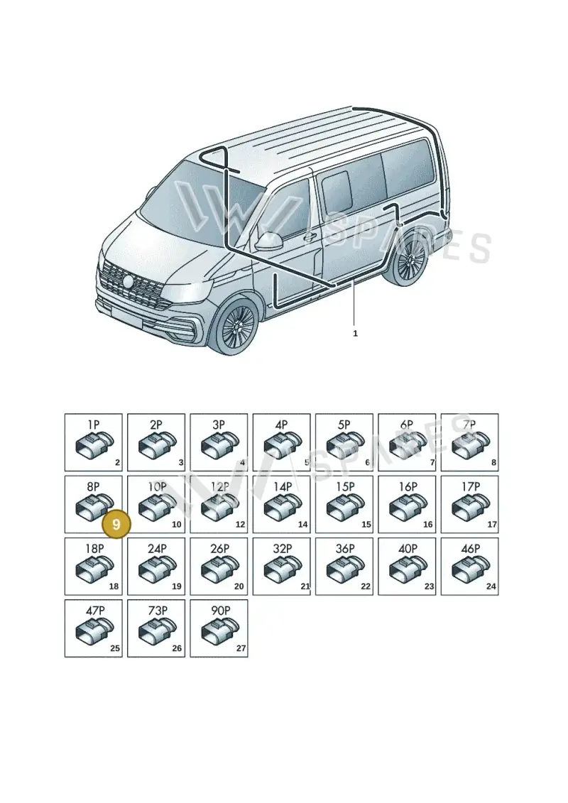 3B0972734 — Volkswagen Caravelle (2019-2024) diagram 7em971080, position 9