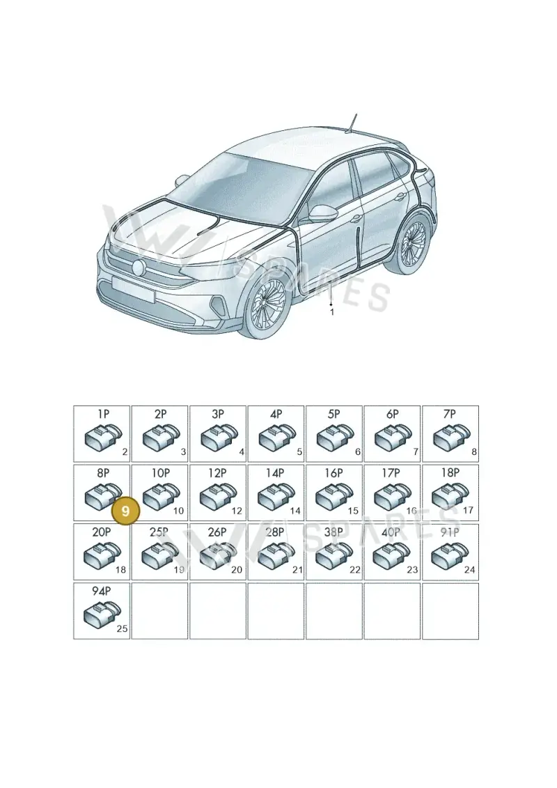 3B7035447 — Volkswagen Taigo (2021-2024) diagram 2f0971081, position 9