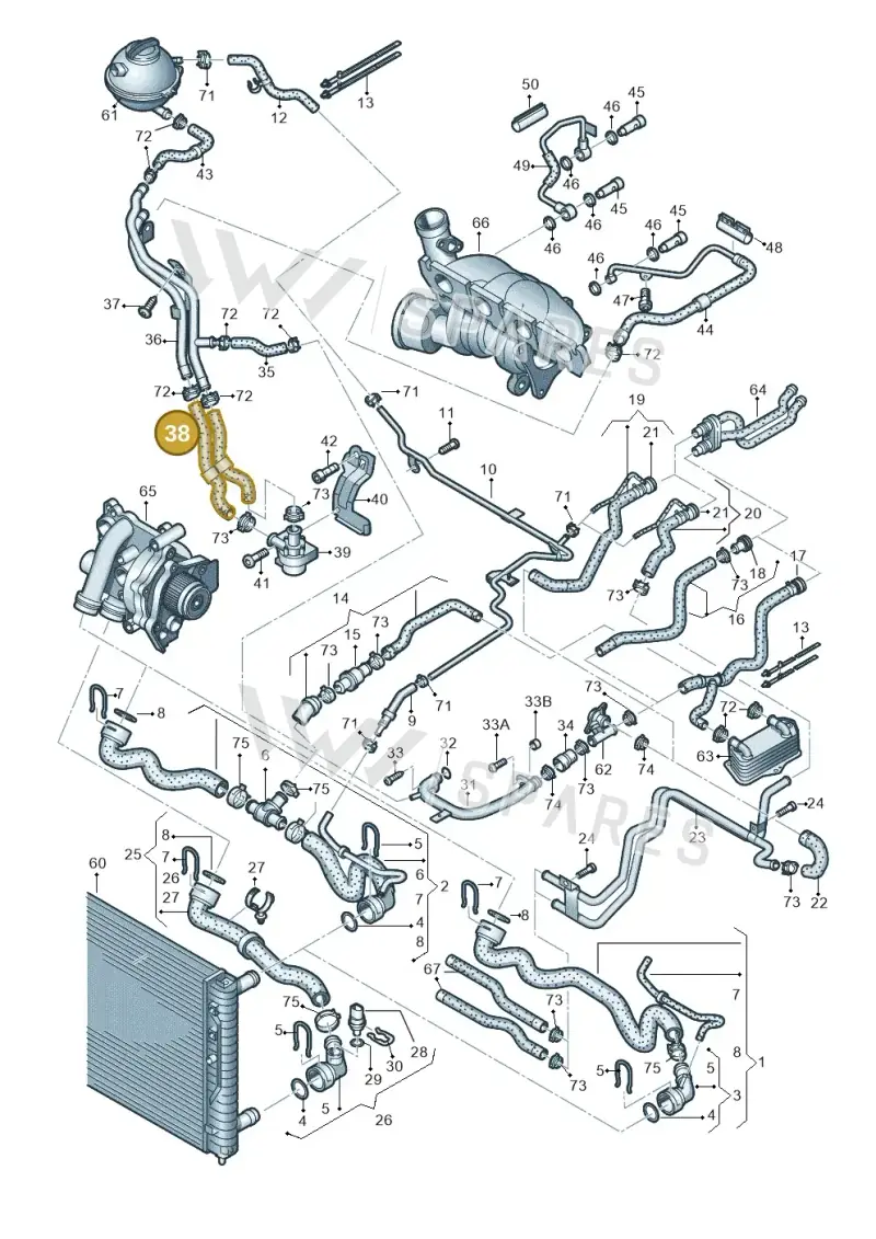 3C0122063H — Volkswagen Jetta variant (2009-2014) diagram 412121640, position 38