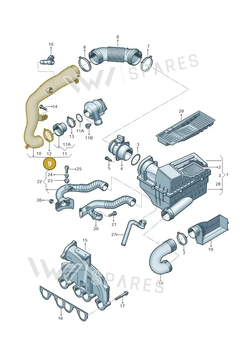 3C0129654N — Volkswagen Jetta (2008-2011) diagram 460129300, position 9