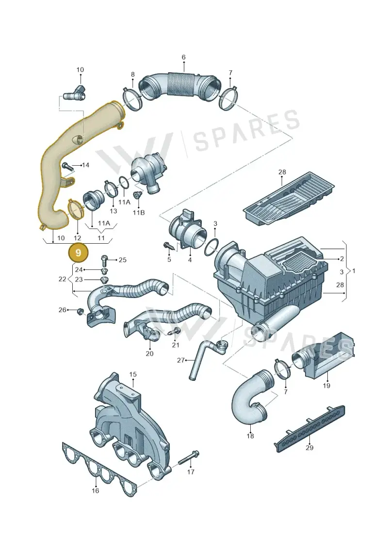 3C0129654N — Volkswagen Passat estate (2008-2011) diagram 656129300, position 9