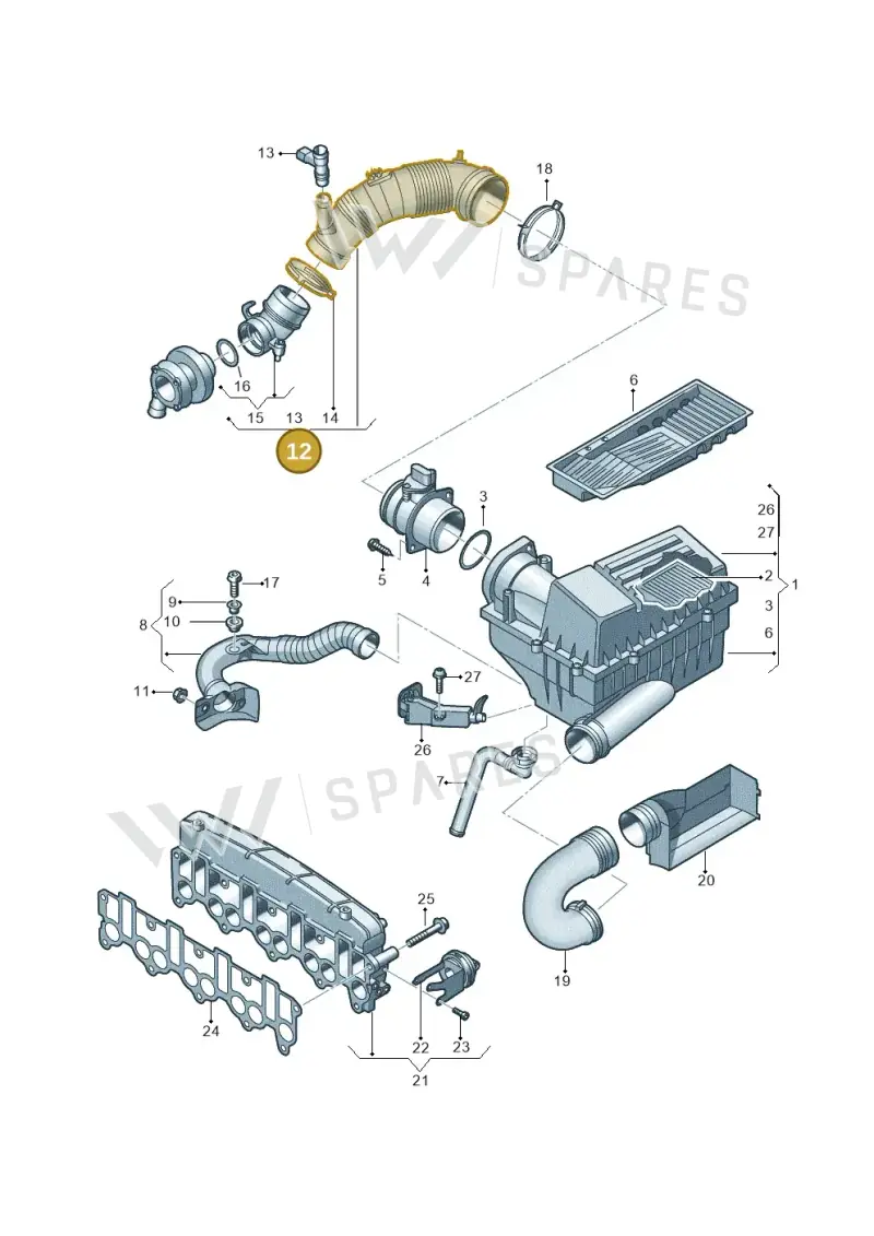 3C0129654Q — Volkswagen Touran 1.9 (2008-2010) diagram 460129400, position 12