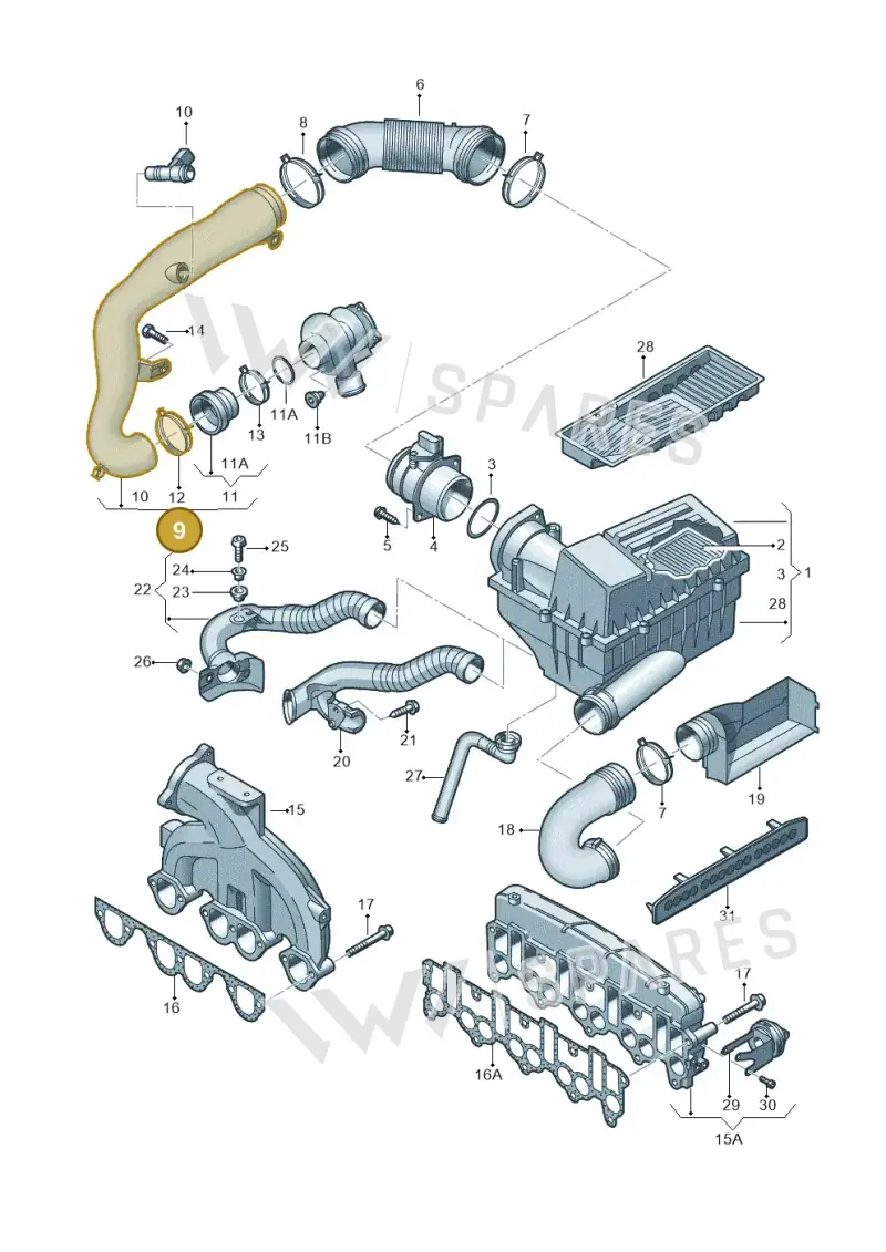 3C0129654Q — Volkswagen Passat estate (2008-2011) diagram 656129500, position 9