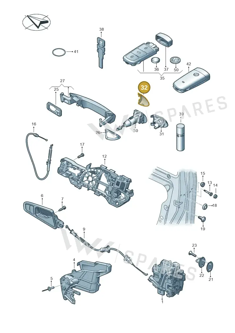3C0837879AGRU — Volkswagen Passat saloon (2010-2015) diagram 460837000, position 32