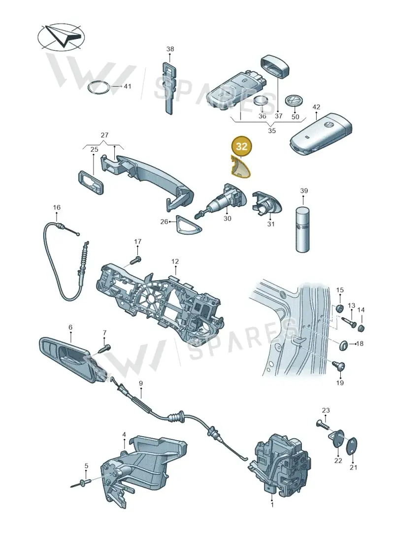 3C0837880AGRU — Volkswagen Passat saloon (2010-2015) diagram 460837000, position 32
