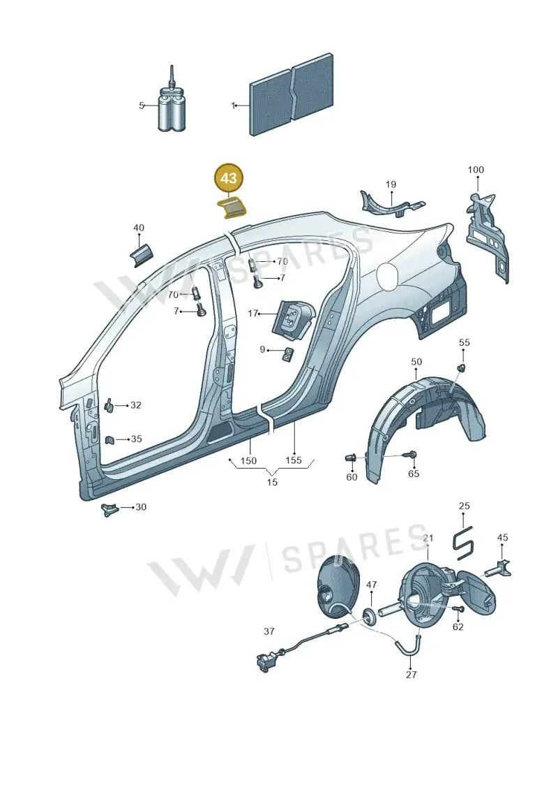 3C8810827 — Volkswagen Passat CC (2011-2016) diagram 645809700, position 43