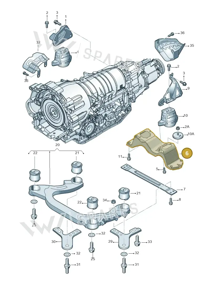 3D0399263BA — Volkswagen Phaeton 4motion (2010-2016) diagram 258399850, position 6