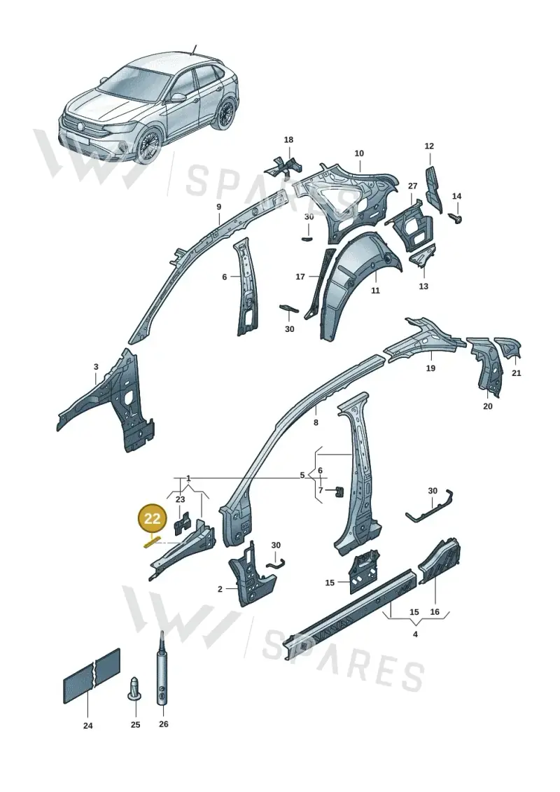 3D0805521A — Volkswagen Taigo (2021-2024) diagram 2f0809000, position 22