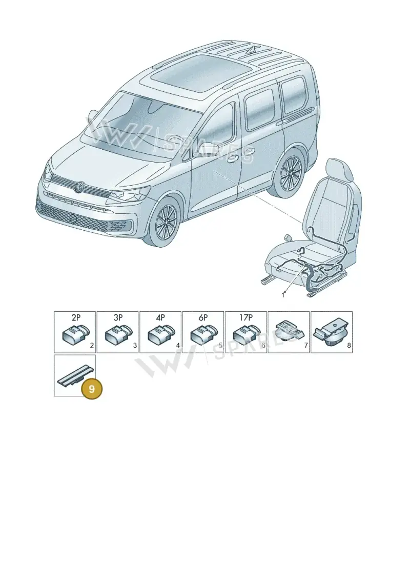 3D0971848B — Volkswagen Caddy Maxi (2020-2025) diagram 2ka972027, position 9