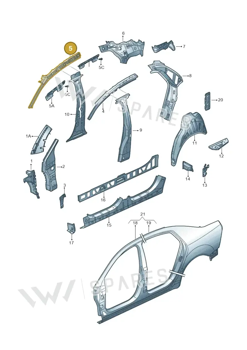 3D5809402C — Volkswagen Phaeton 4motion (2010-2016) diagram 258809000, position 5