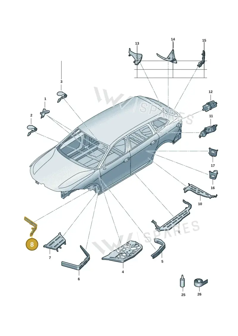 3J0864627A — Volkswagen Passat estate (2023-) diagram 3j0864000, position 8