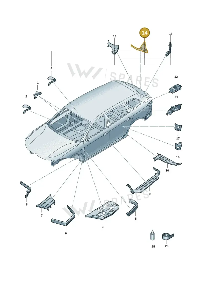 3J0864637A — Volkswagen Passat estate (2023-) diagram 3j0864000, position 14