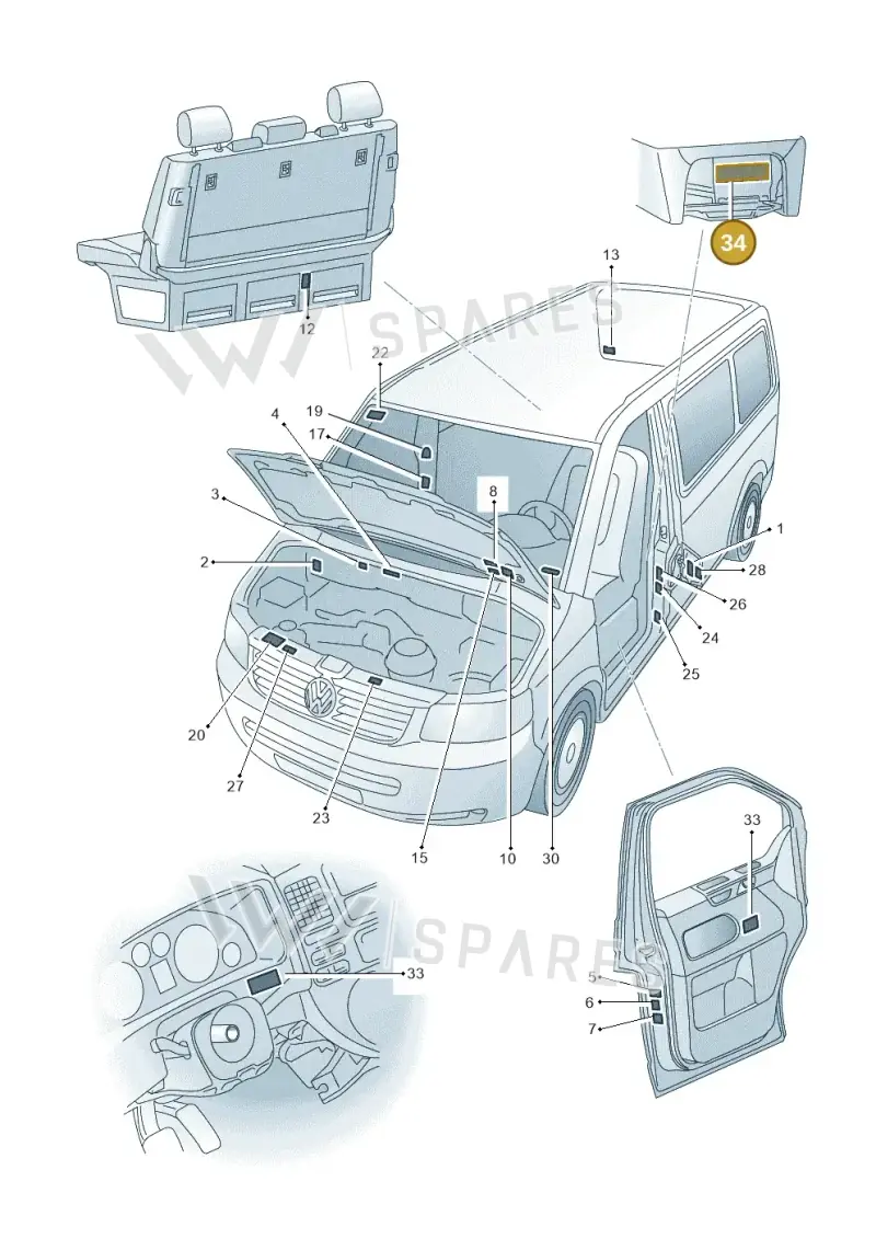3Q0010006 — Volkswagen Transport. multivan (2019-2024) diagram 861010000, position 34