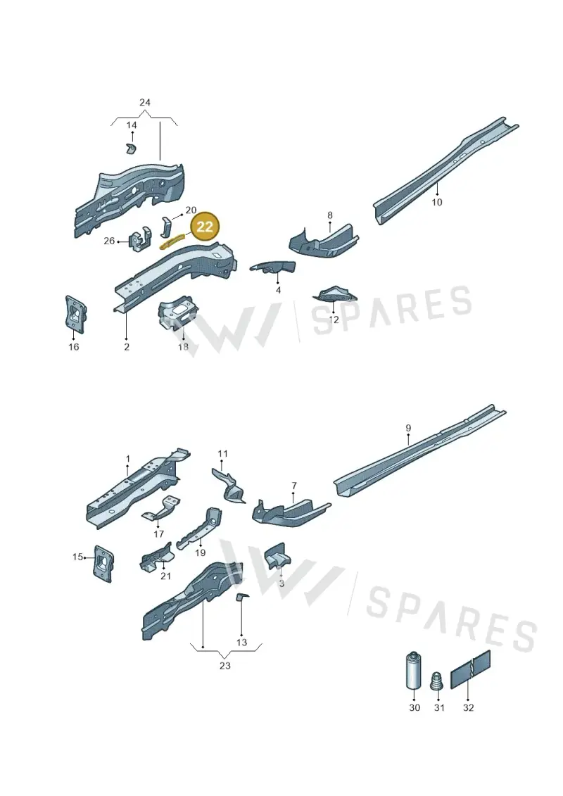 3Q0803298 — Volkswagen Golf 2.0 BlueMotion (2019-2024) diagram 5h0803000, position 22