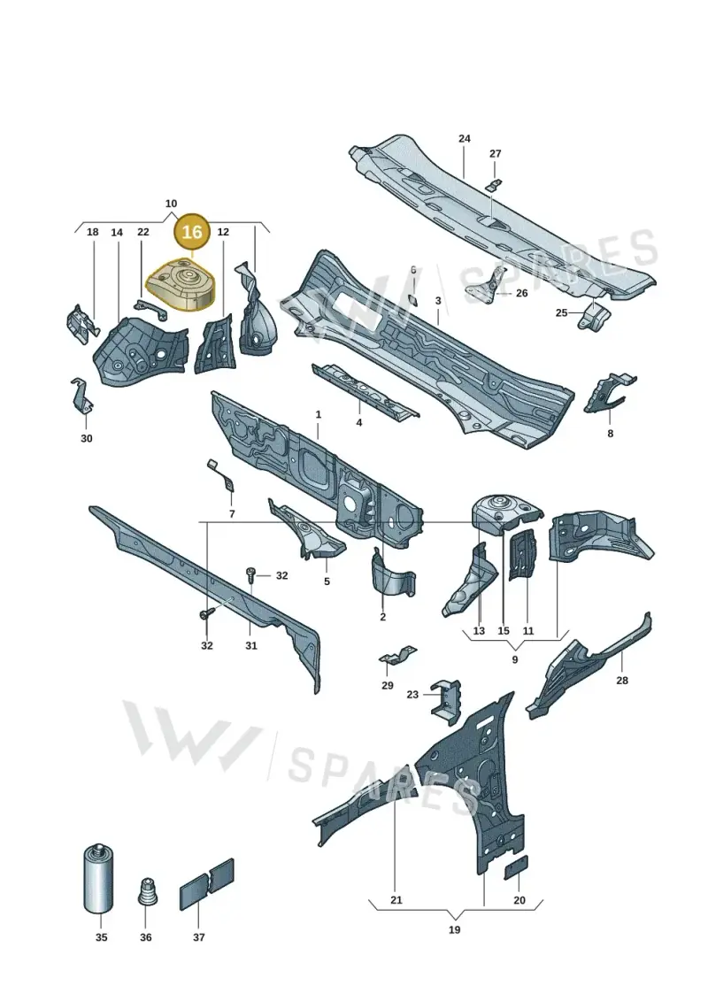 3QF809122 — Volkswagen Caddy Maxi Kombi (2020-2024) diagram 2ka803010, position 16