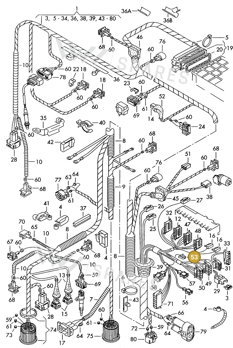 535972701 — Volkswagen GOLF CABRIO (2002-2002) diagram 159971460, position 53