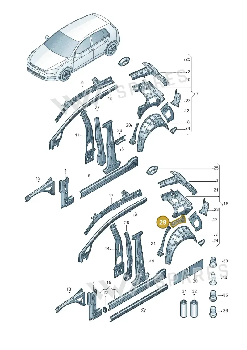 5G6809129 — Volkswagen Golf 2.0 (2016-2020) diagram 827809000, position 29