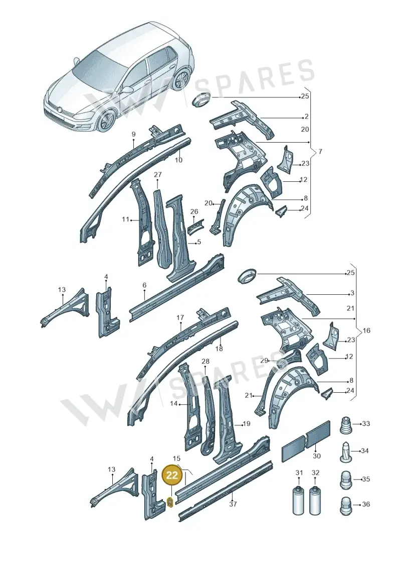 5GE809512 — Volkswagen Golf 2.0 (2016-2020) diagram 827809000, position 22