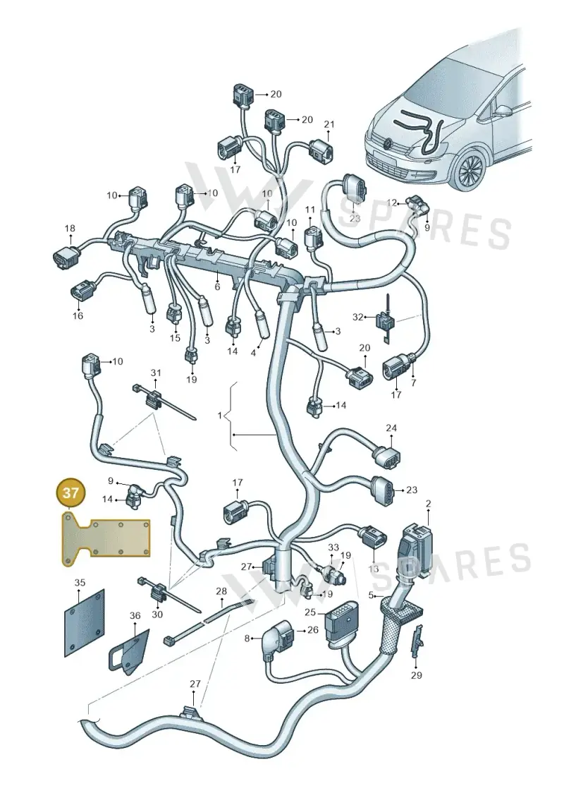 5K0971461A — Volkswagen Sharan BlueMotion (2015-2022) diagram 863971080, position 37