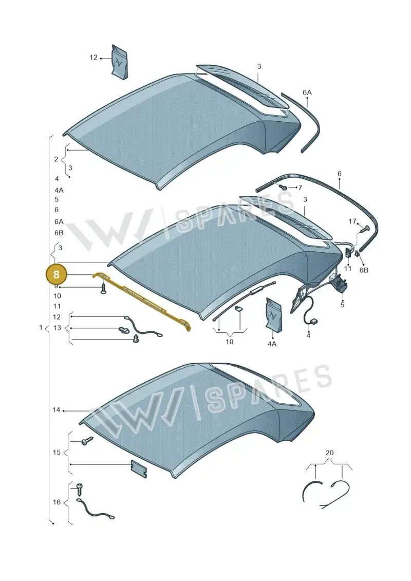 5K7871498 — Volkswagen T-Roc Cabriolet (2019-2025) diagram 718871000, position 8