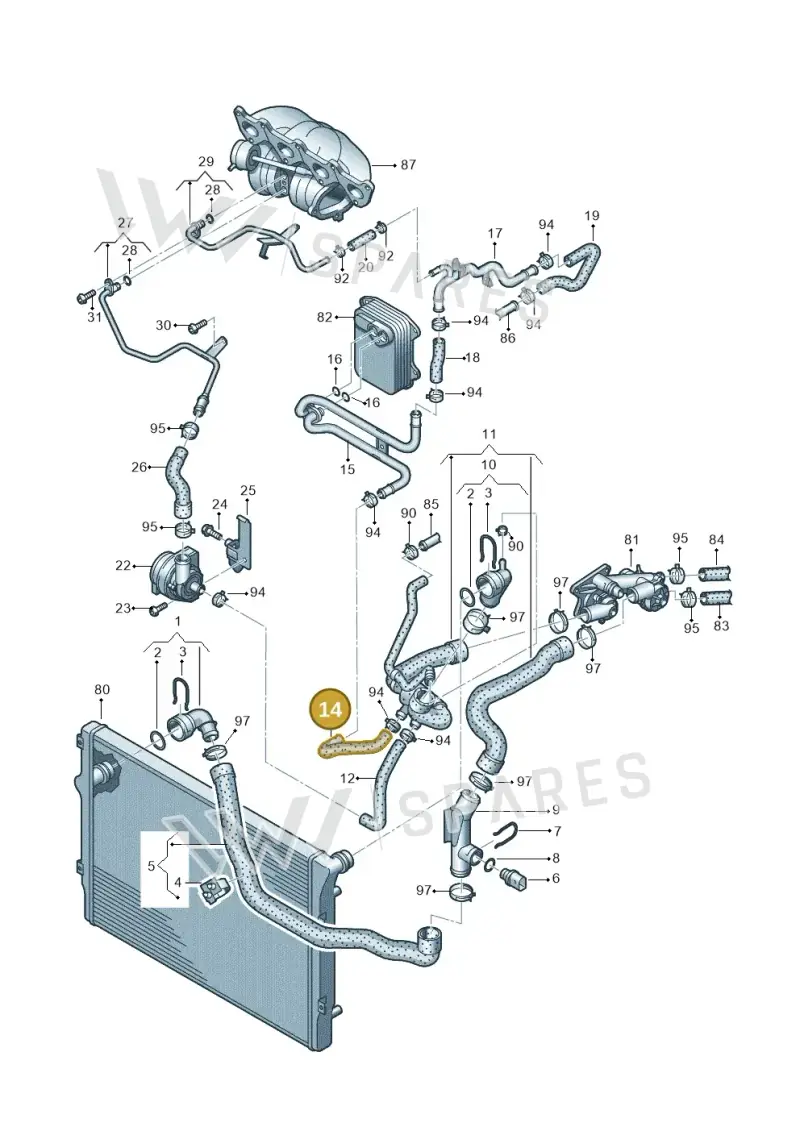 5N0121096A — Volkswagen Tiguan 4Motion (2011-2018) diagram 634121140, position 14