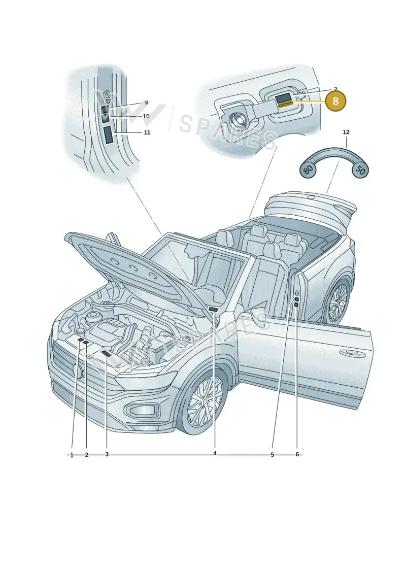 5Q0010001K — Volkswagen T-Roc convertible 1.5 (2019-2024) diagram 2gk010000, position 8
