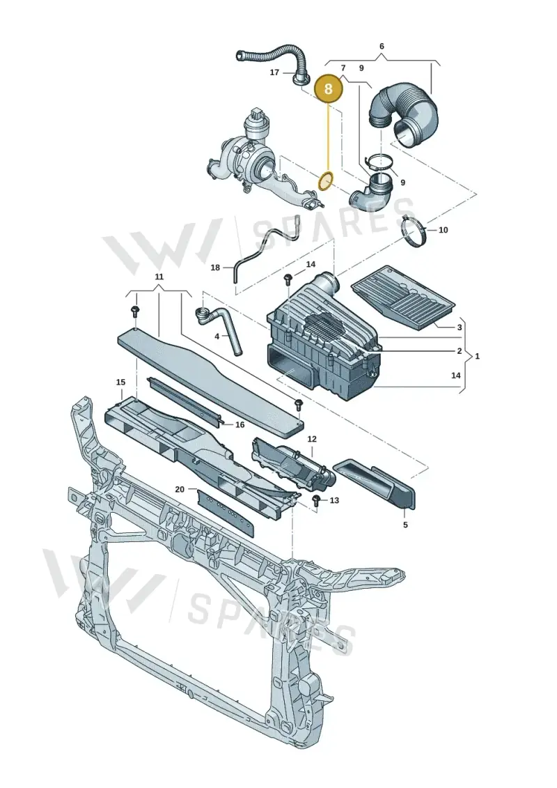 5Q0129646A — Volkswagen Golf 2.0 BlueMotion (2019-2024) diagram 5h0129070, position 8