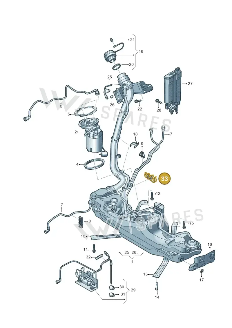 5Q0201250G — Volkswagen Golf 2.0 BlueMotion (2019-2024) diagram 5h0201033, position 33