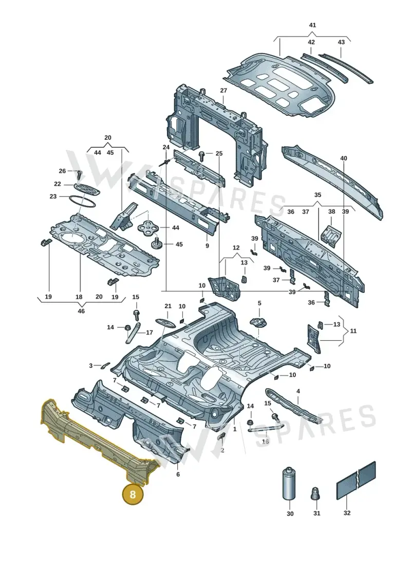 5Q7803043 — Volkswagen T-Roc convertible 1.5 (2019-2024) diagram 2gk803020, position 8