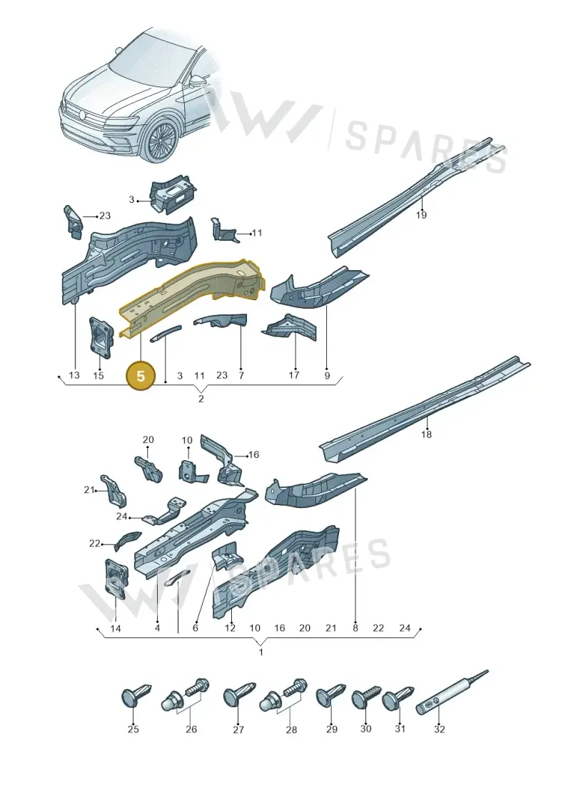 5QF803106 — Volkswagen Tiguan (2024-) diagram 884803000, position 5
